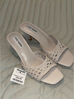 Steve Madden Cream Woven Heeled Slide Mules